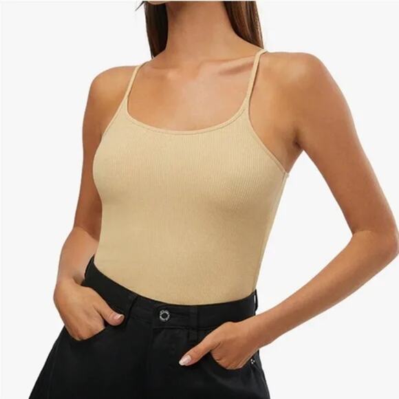 WeWoreWhat Tops - We Wore What Scooped Ribbed Tank Top in Beige Cami